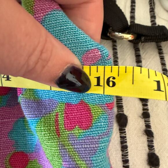 1960s Vintage Handmade Pink and Blue Floral Linen High Neck Shift Dress | Medium - Picture 7 of 7